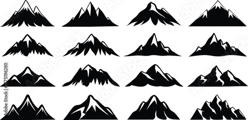 Various mountain range silhouette set

