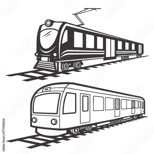 Two modern train vector illustrations
