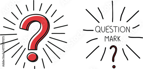 Two question marks with burst symbols
