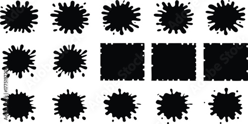 Black ink blots and square silhouettes
