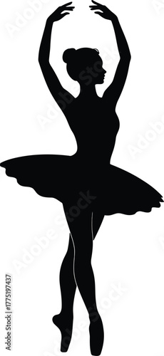 Ballet dancer in graceful pose silhouette isolated on white background