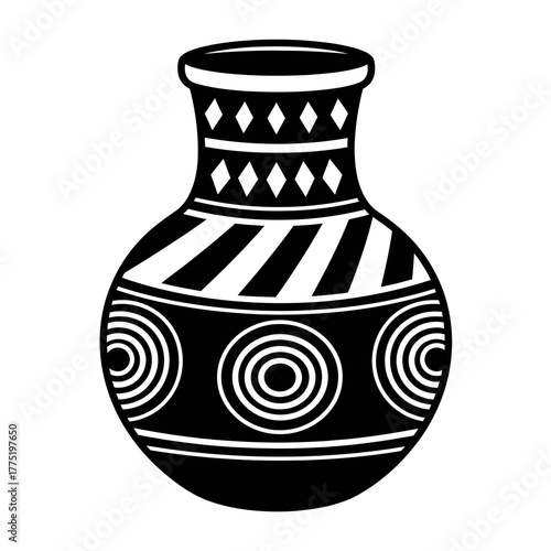 Decorative Clay Pot Icon | Traditional Earthen Vase Vector | Tribal Ceramic Pattern Illustration