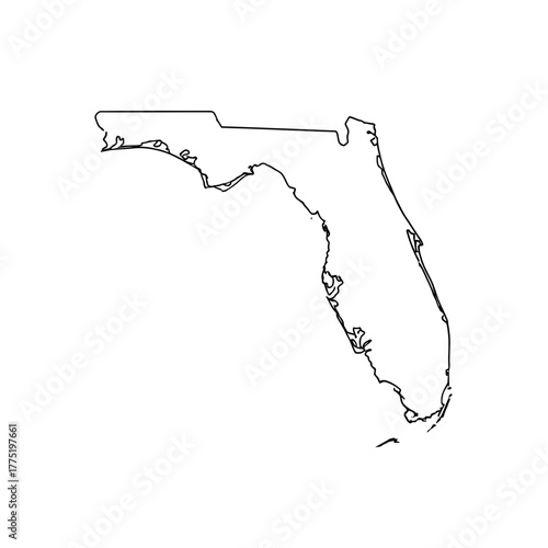 Florida State Outline Icon | USA Map Silhouette | Geographic Border Vector Illustration