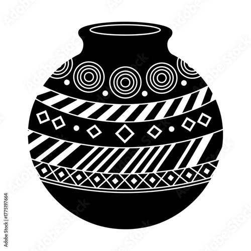 Decorative Clay Pot Icon | Traditional Earthen Vase Vector | Tribal Ceramic Pattern Illustration
