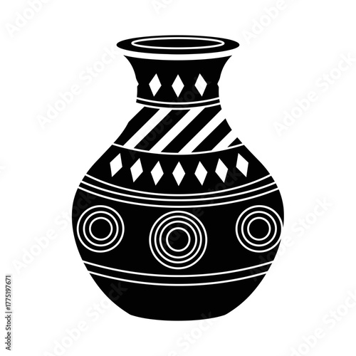 Decorative Clay Pot Icon | Traditional Earthen Vase Vector | Tribal Ceramic Pattern Illustration