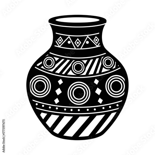 Decorative Clay Pot Icon | Traditional Earthen Vase Vector | Tribal Ceramic Pattern Illustration