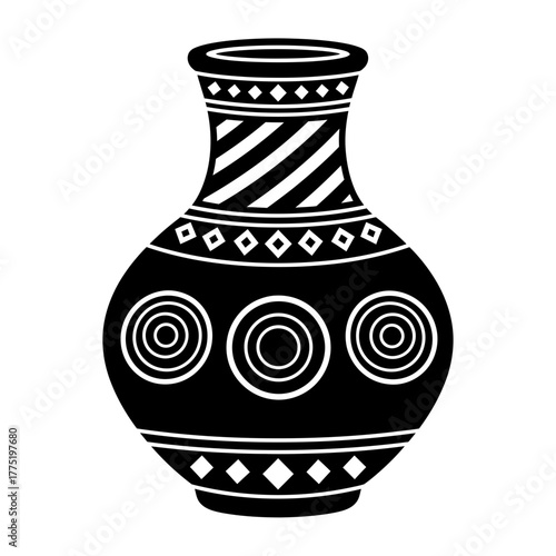 Decorative Clay Pot Icon | Traditional Earthen Vase Vector | Tribal Ceramic Pattern Illustration