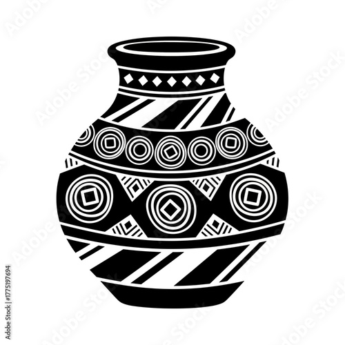 Decorative Clay Pot Icon | Traditional Earthen Vase Vector | Tribal Ceramic Pattern Illustration