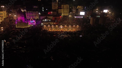 4K Drone Footage of Ganga Aarti at Dashashwamedh Ghat, Varanasi | Aerial View of Banaras Evening Aarti Ceremony on the Banks of River Ganga