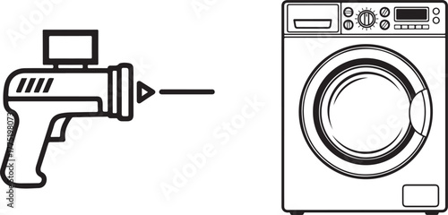 Minimalist Line Art Icons: Thermometer and Washing Machine Black Outline