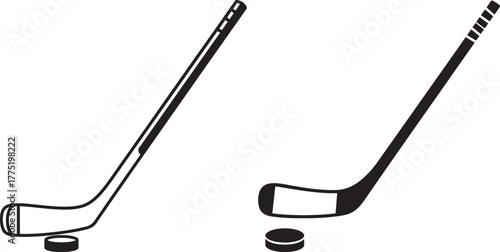 Two hockey sticks and pucks silhouette