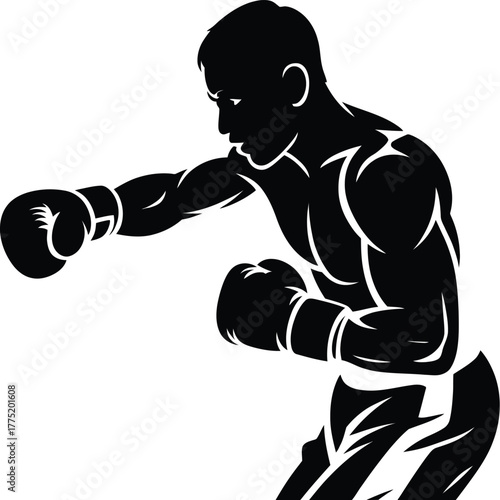 Boxer throwing a punch silhouette isolated on white background