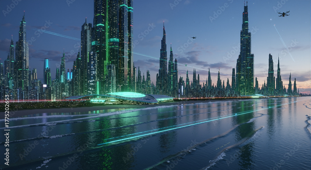 Obraz premium Futuristic cityscape at twilight