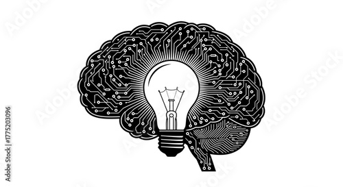 Brain with lightbulb concept for innovation with transparent background