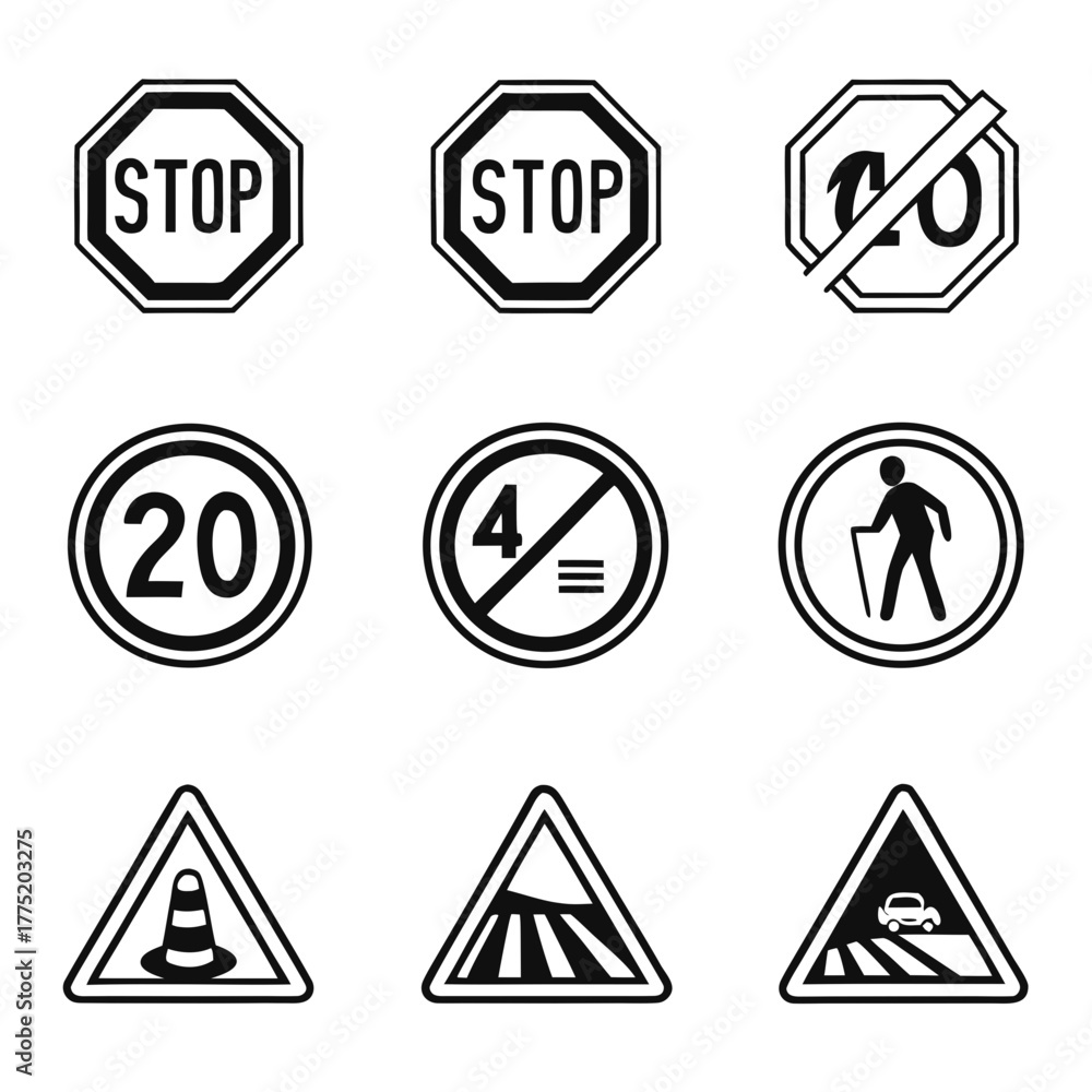 Obraz premium Collection of various road signs in black color