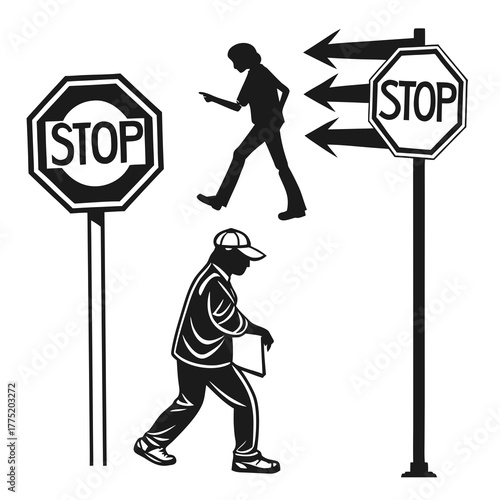 Two pedestrians ignoring stop signs