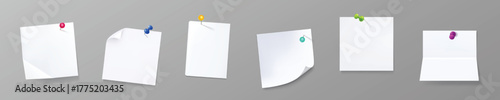 Paper notes with pins white stickers or notepad