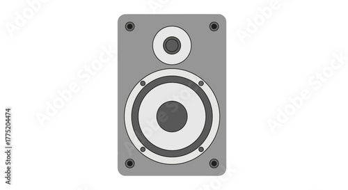 A simple, gray, rectangular speaker with a circular cone and a smaller circular tweeter
