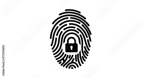 Secure Fingerprint Icon with Lock Symbol Representing Biometric Authentication and Data Privacy
