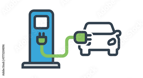 Electric vehicle charging station icon. EV car at a power supply point. Eco friendly transport symbol vector illustration