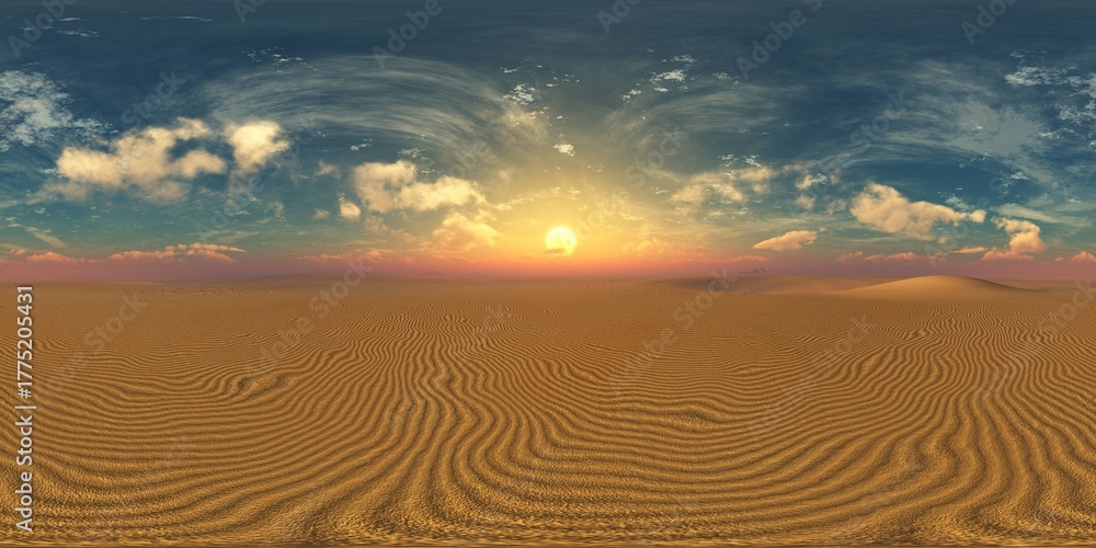 Naklejka premium sandy desert. Environment map. HDRI map. Equirectangular projection. Spherical panorama. landscape 3D rendering.