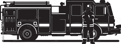 Fire Truck and Firefighter Silhouette vector image also transparent background