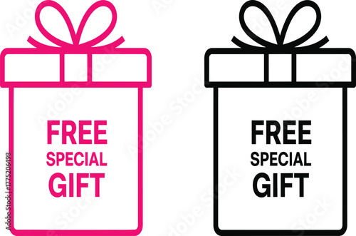 Two gift boxes, one in pink and the other in black, both with the text free special gift isolated on white background
