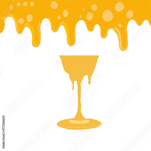 Melting cheese drip background. Smooth cheddar sauce pattern. Minimal liquid dairy splash texture for food design. Tasty snack topping abstract illustration wallpaper.