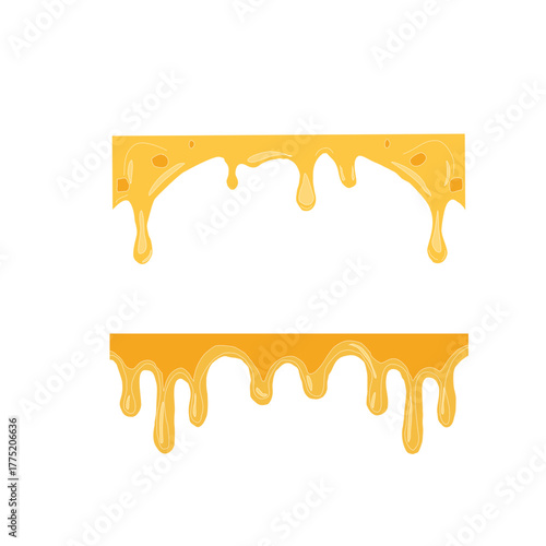 Melting cheese drip background. Smooth cheddar sauce pattern. Minimal liquid dairy splash texture for food design. Tasty snack topping abstract illustration wallpaper.