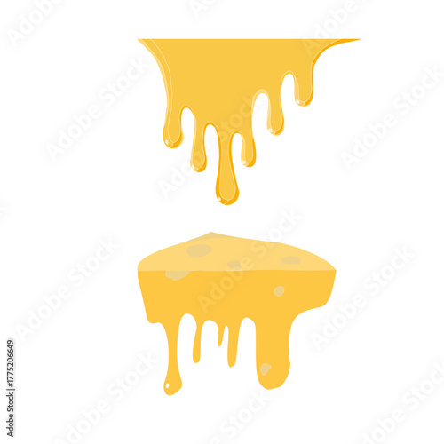 Melting cheese drip background. Smooth cheddar sauce pattern. Minimal liquid dairy splash texture for food design. Tasty snack topping abstract illustration wallpaper.
