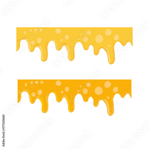 Melting cheese drip background. Smooth cheddar sauce pattern. Minimal liquid dairy splash texture for food design. Tasty snack topping abstract illustration wallpaper.