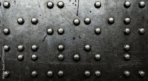 Wallpaper Mural A scratched metal surface with evenly spaced rivets showing wear and texture Torontodigital.ca