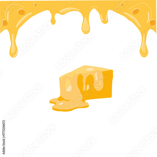 Melting cheese drip background. Smooth cheddar sauce pattern. Minimal liquid dairy splash texture for food design. Tasty snack topping abstract illustration wallpaper.