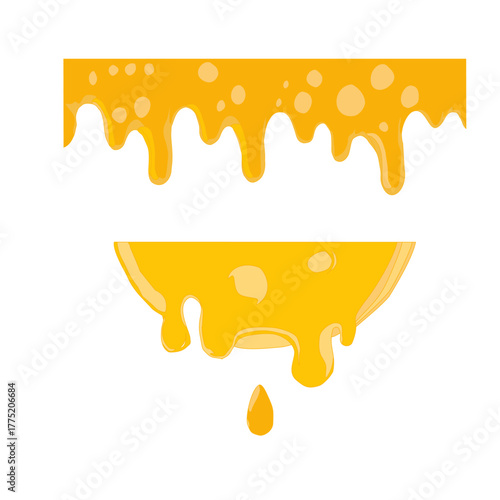 Melting cheese drip background. Smooth cheddar sauce pattern. Minimal liquid dairy splash texture for food design. Tasty snack topping abstract illustration wallpaper.