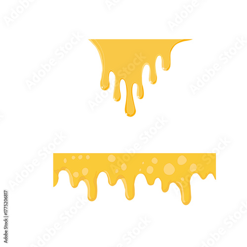 Melting cheese drip background. Smooth cheddar sauce pattern. Minimal liquid dairy splash texture for food design. Tasty snack topping abstract illustration wallpaper.