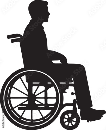 Silhouette of a man sitting in a wheelchair on a white background disability also transparent background