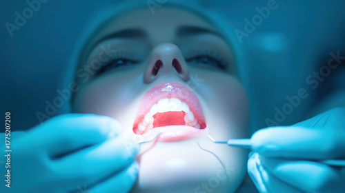 dentist drilling tooth to patient