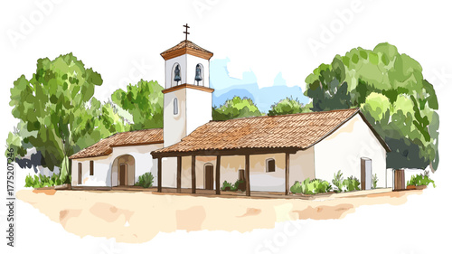 Jesuit Missions of La Sant?sima Trinidad. Jesuit Missions of La Sant?sima Trinidad hand drawn watercolor illustration