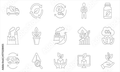 Eco-friendly icons representing sustainability, growth, and environmental care