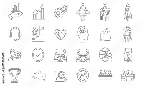 Assorted Thin Line Icons Depicting Business and Growth Concepts