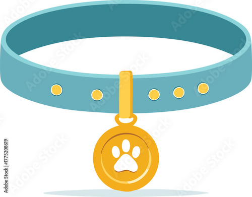 Partially Visible Blue Pet Collar with Green Lining and Golden Bell Illustration