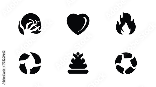 Set of Six Black Icons on White Background symbol collection