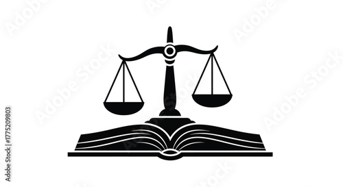 Scales of justice resting on an open book representing legal principles