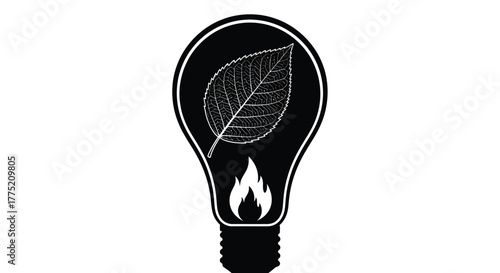 A lightbulb design incorporating a leaf and flame symbol for sustainability