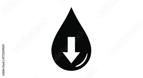 A simple black teardrop shape with a white downward pointing arrow inside