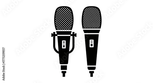 Two black microphone icons displayed side by side in a simple design