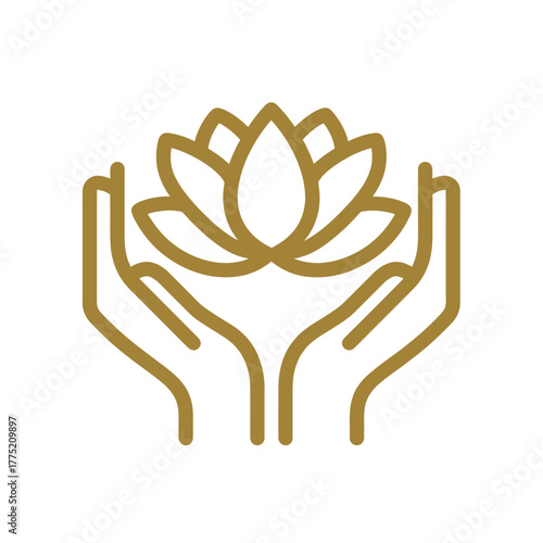 Hands cradle golden lotus symbol concept of care and well being