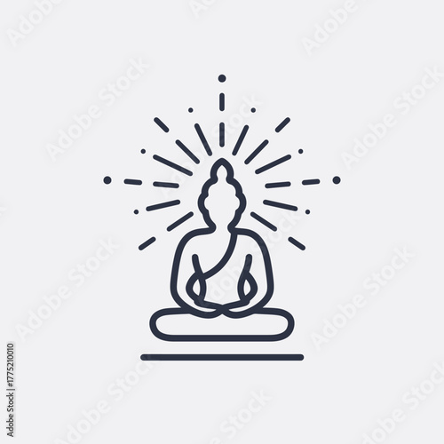 Minimalist buddha illustration with sunburst effect vector design