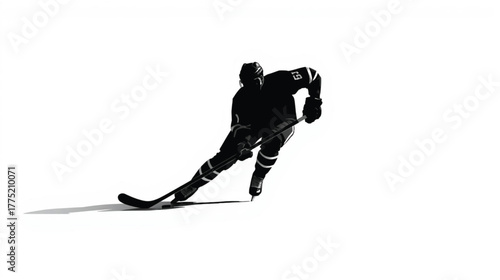 Silhouette of a hockey player skating Keywords: hockey, player, ice hockey, skating, sport