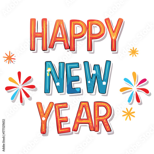 Happy new year celebration greeting card festive holiday design with colorful graphic elements art